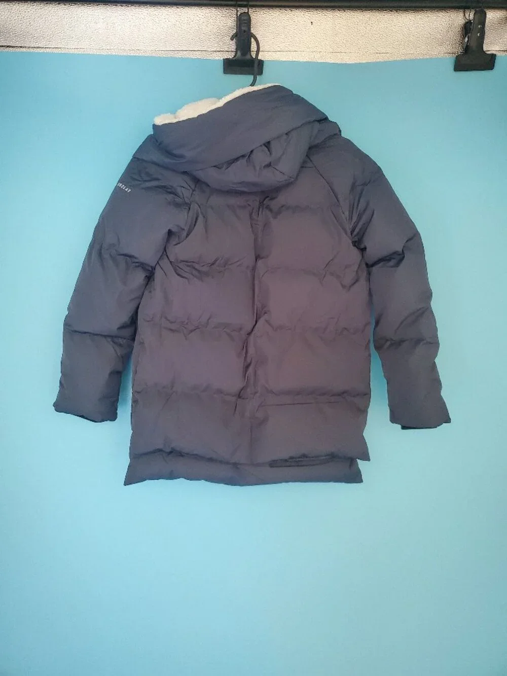 Orolay Kids Down Coat Size 150 11-12Y Navy Blue Puffer Jacket Fleece Hood